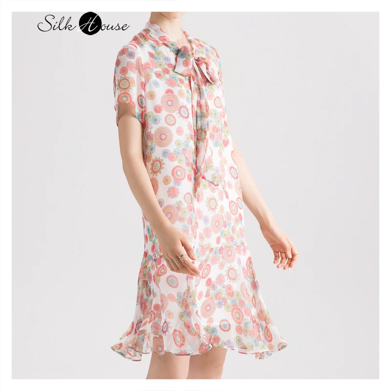 Шелковое платье с принтом женское облегающее приталенное шелковое