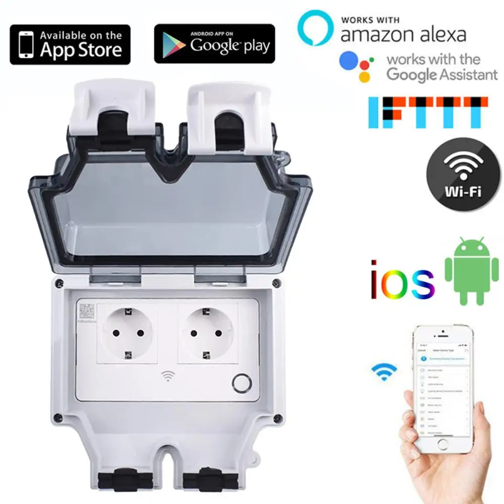 

Смарт-розетка Tuya с Wi-Fi и голосовым управлением, водонепроницаемый переключатель с таймером и одной двойной розеткой, IP66, программируемая, ра...