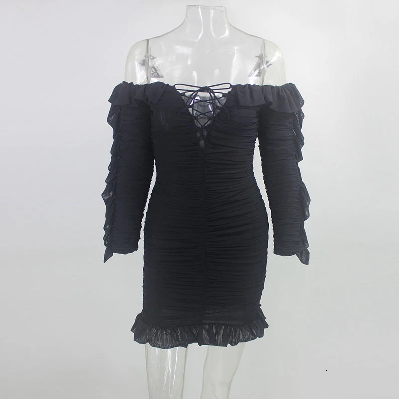 Женское мини-платье с открытыми плечами Thereadict Ажурные кружевные вечерние платья