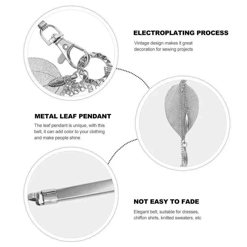 

1pc Elastic Dress Waist Belt Fashion Lady Metal Leaf Pendant Waist Belt