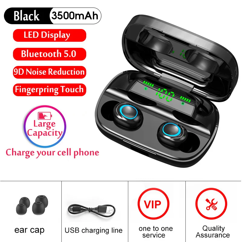 LED display black Беспроводные наушники S11 с bluetooth 5,0, tws, беспроводные Игровые наушники, зарядный чехол, светодиодный дисплей, 9D, стерео гарнитура, беспроводное зарядное устройство - Цвет: LED display black