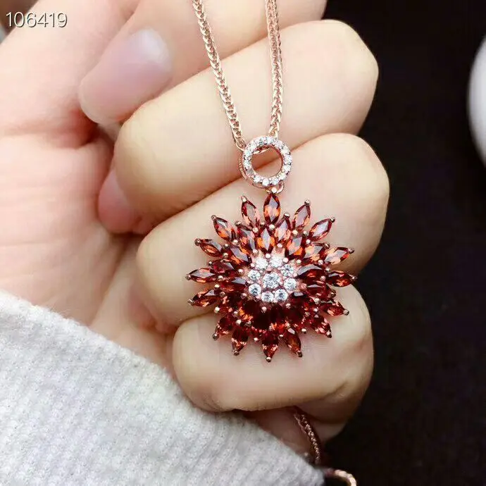 MeiBaPJ натуральный гранатовый камень ожерелье с подвеской в виде цветка 100% Серебро