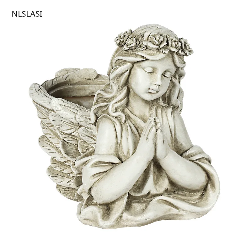 

European style outdoor garden angel flower cylinder garden decoration crafts resin statue creative decoration gift decoration