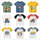 2021 летние футболки для маленьких мальчиков, 100% хлопок, с короткими рукавами, с изображением автомобиля, автобуса, грузовика, детская майка с героями мультфильмов, одежда для детей от 1 до 9 лет