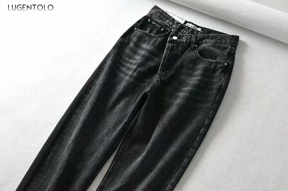 

Lugentolo Women's Washed Jeans New Spring Summer Fashion Denim Slim Straight-Leg Pants Solid Casual Female Loose Long Jeans
