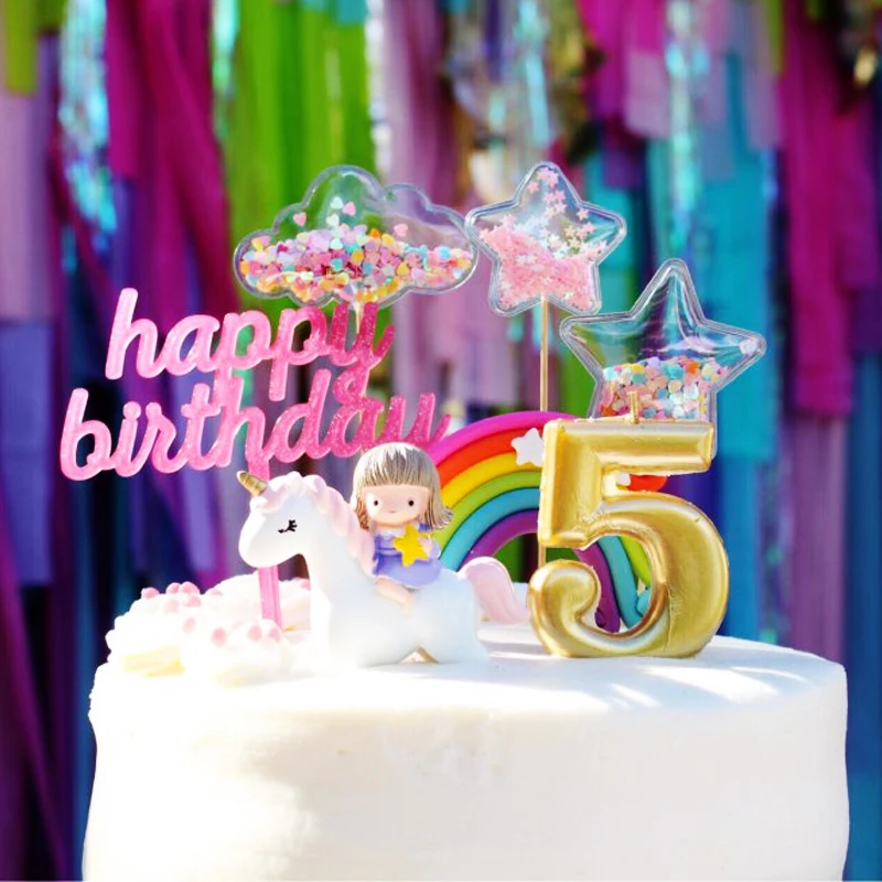 Радуга caketopper Единорог торт topper облако флажки для торта День Рождения вечерние
