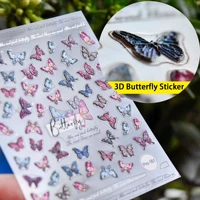 1pc 3d color butterfly water slide sticker black white lace hollow embossed nails decals 3d acrylic engraved girl nail sticker