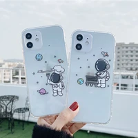 cute cartoon astronaut planet phone case for iphone 12 11 pro max x xs xr 7 8 plus se 2020 transparent soft shockproof cover
