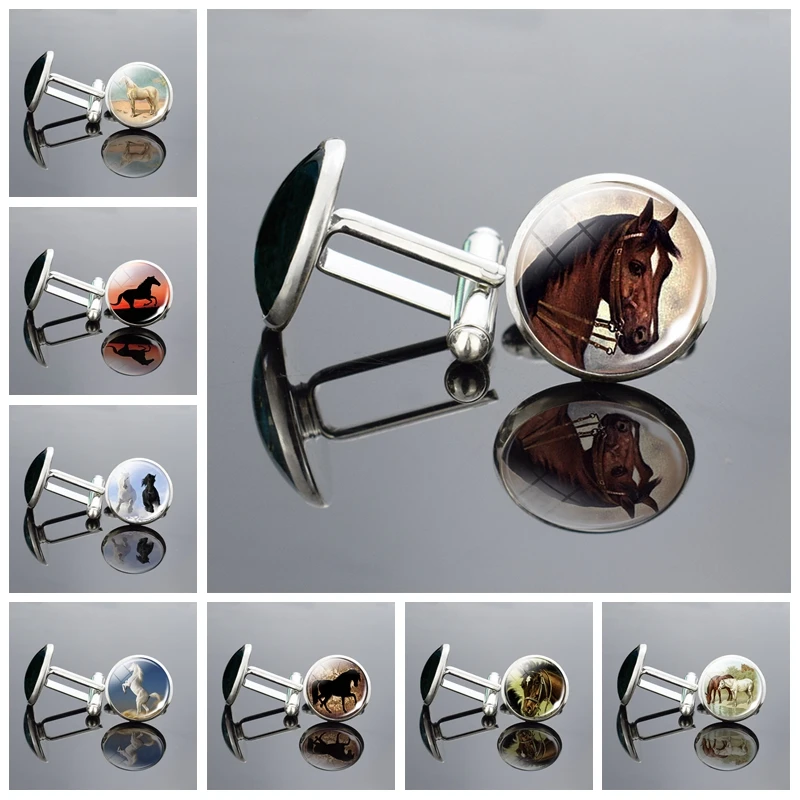 Мужские Запонки с рисунком лошади французские классические запонки серебряного