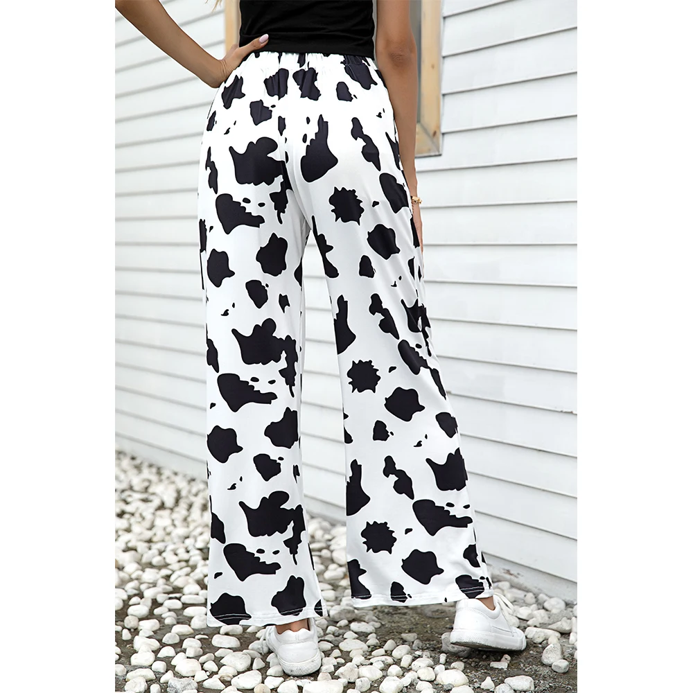 

Amtivaya Casual Elastic High Waist Eopard Print Pants Women Summer Straight Loose Fashion Trousers Heat Pantalon Femme Pants