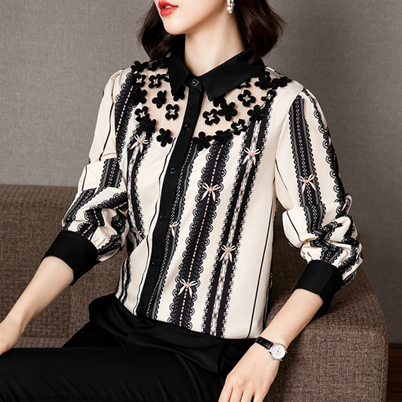 S-3XL Новинка Элегантные женские сапоги с принтом шифоновая блузка размера плюс OL