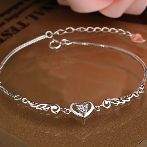 Женский браслет из серебра 100% пробы с подвесками и кристаллами | Украшения