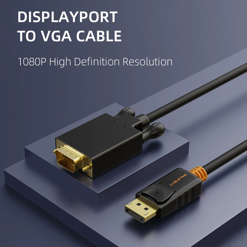 Кабель переходник CABLETIME Displayport в VGA DP кабель папа для HP Dell Asus lenovo ПК ноутбука