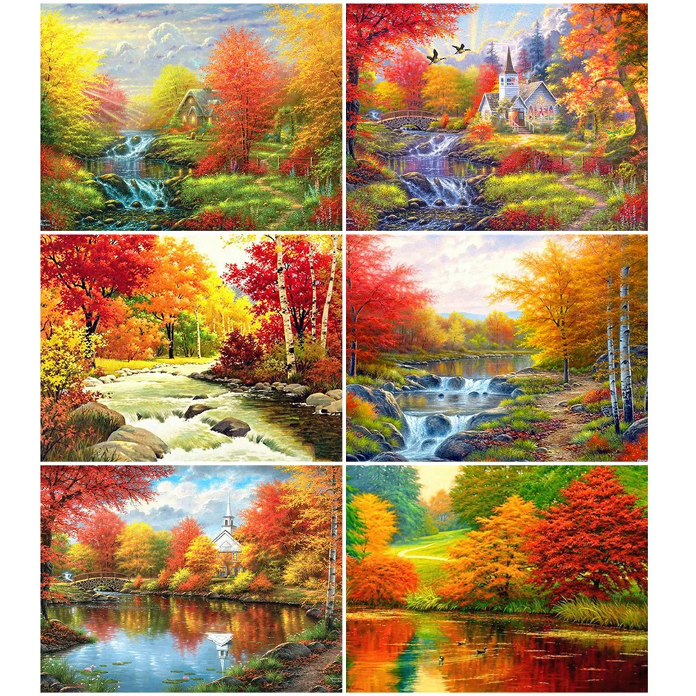 

AZQSD DIY Coloring By Number Tree Scenery Drawing On Canvas Painting By Number River Kits Handpainted Unique Gifts