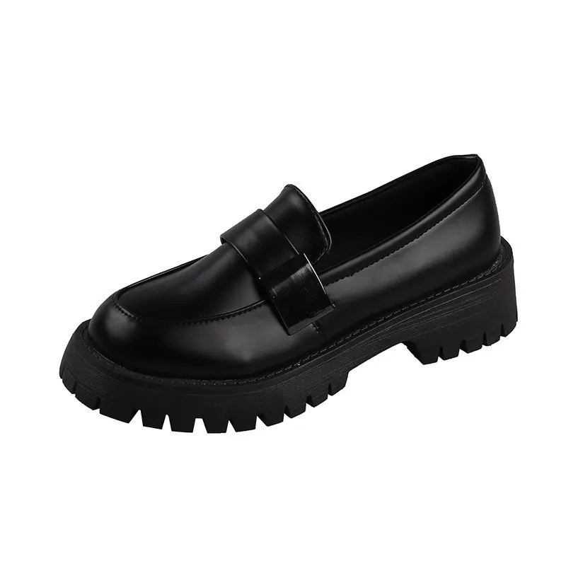 

2021 New Spring Autumn Women Flats Platform PU Leather Loafers Female Fashion Round Toe Slip on Casual Shoes Woman Black