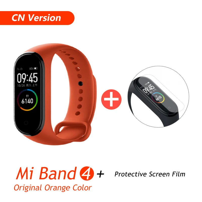 CN Orange Add Film Xiaomi Mi группа 3 4 глобальная Версия смарт-Браслет фитнес-браслет часы 3 большой сенсорный экран сообщение время сердечно - Цвет: CN Orange Add Film
