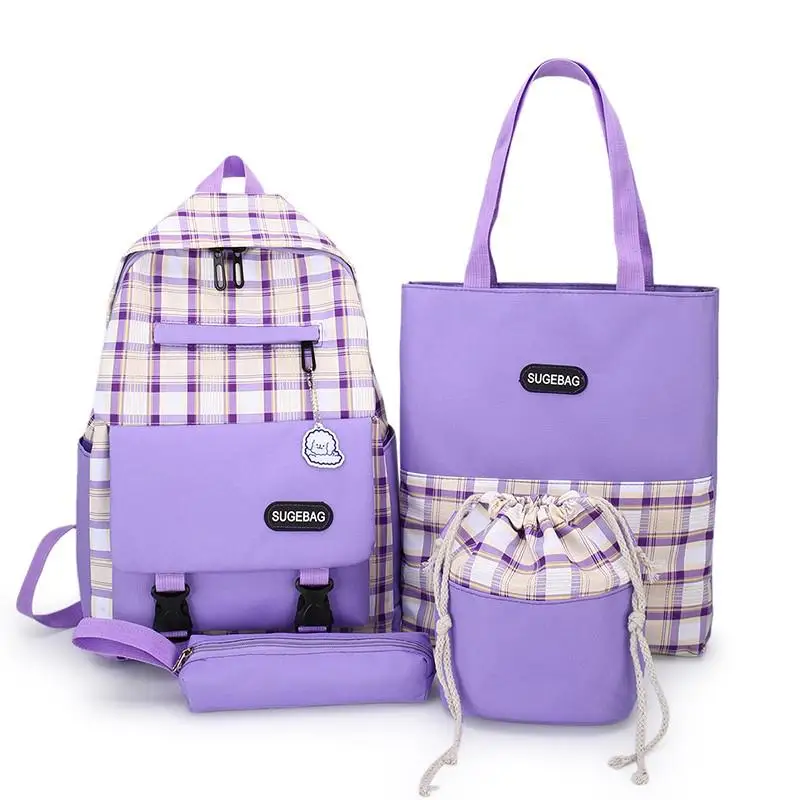 4 Piece Set School Bags for Teenage Girls Women Backpack Canvas Travel Shoulder Bags Teen Student Schoolbag Mochila Escola