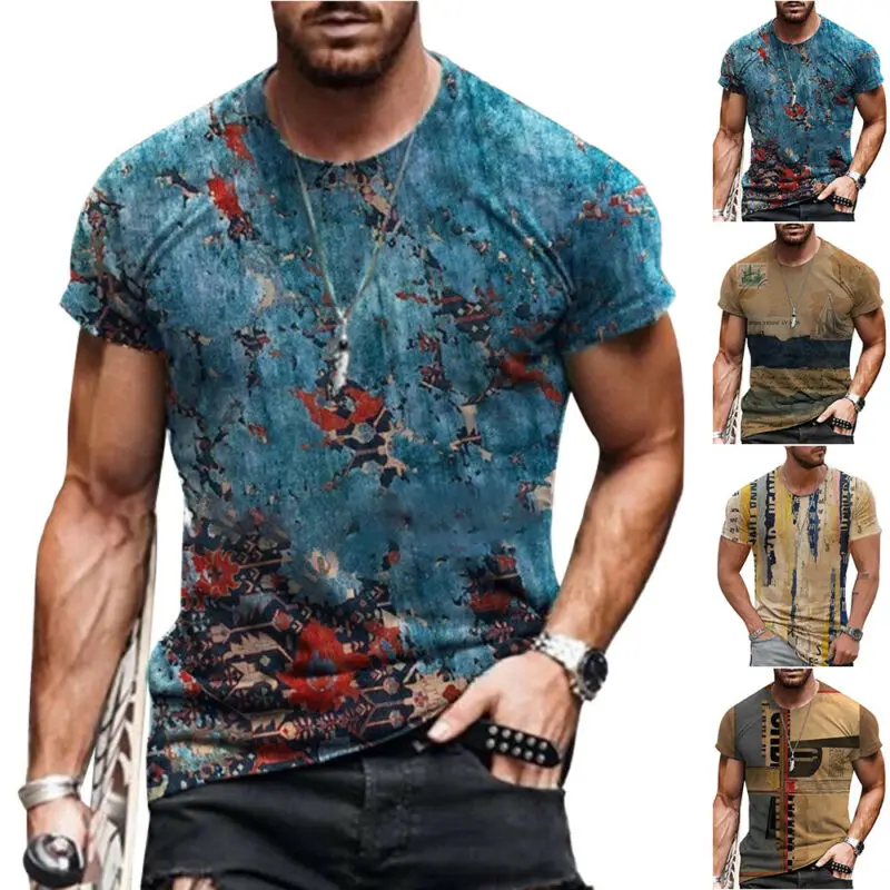 

Футболка мужская с коротким рукавом, винтажный принт, повседневная тенниска, свободная майка для отдыха, лето 2021