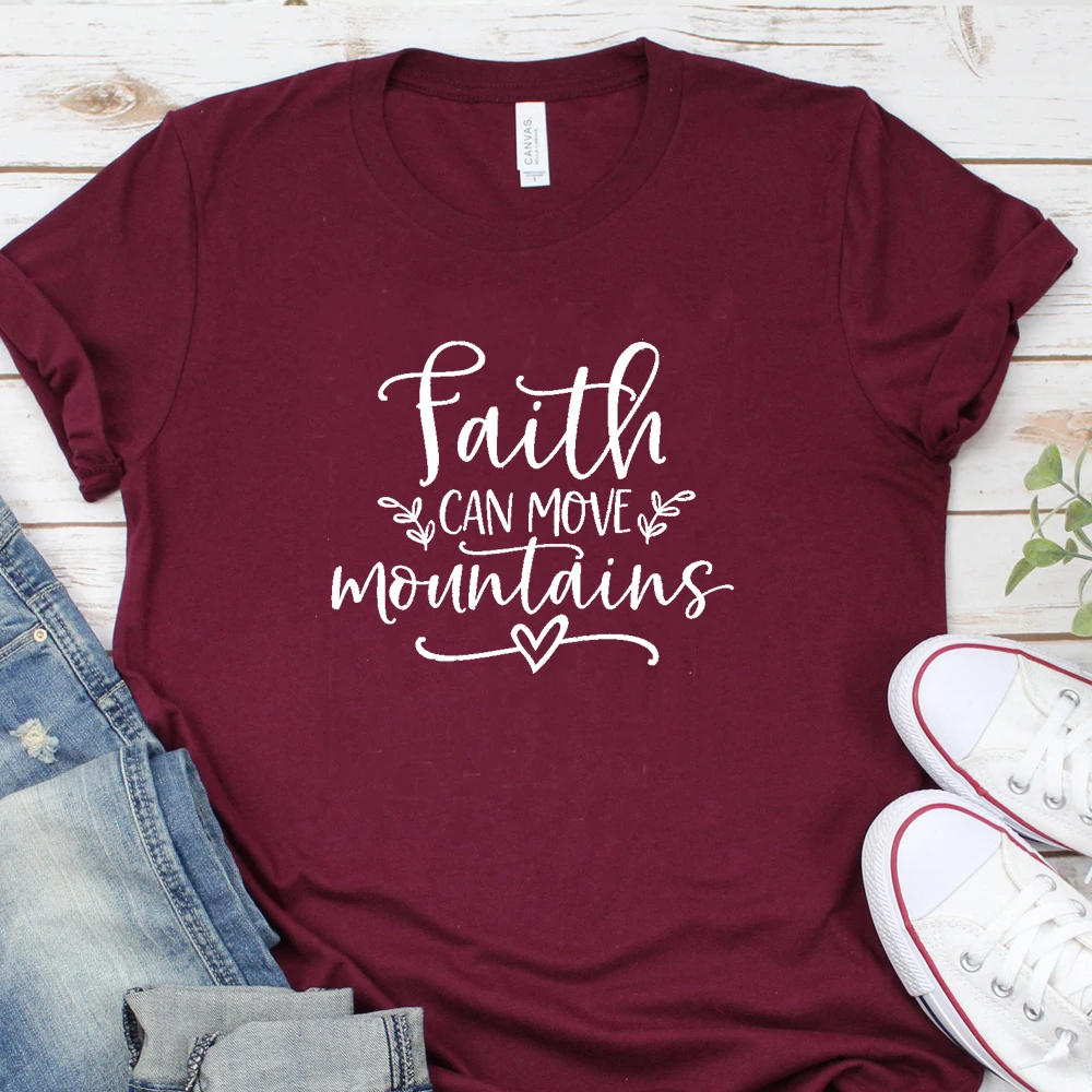 Женская хлопковая футболка с коротким рукавом Faith Can Move Mountains Christian Повседневная