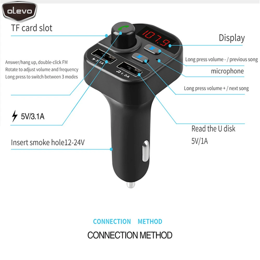 Автомобильный MP3 плеер аудио беспроводной FM передатчик двойной USB Quick3.1A модуль