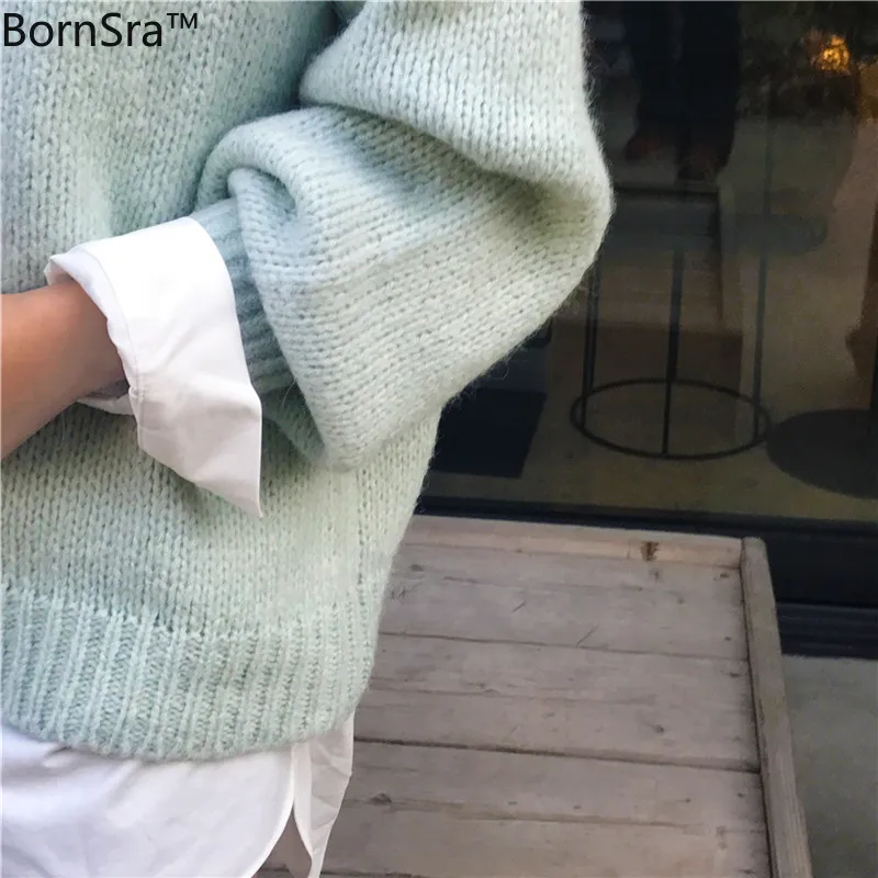 

bornsra Sweater Women 2020 Autumn Winter Solid O Neck Pullover Sweaters Korean Style Knitted Long Sleeve Jumpers Casual Tops