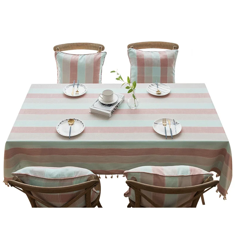 

Pink Striped Cotton Linen Fresh Fabric Tablecloth Table Cover Dining Living Room Coffee Desk Party Wedding Birthday Decoration