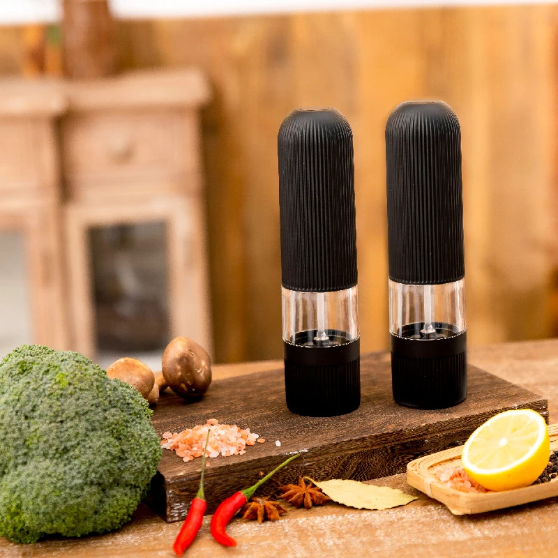 1pc pepper grinder salt set automatic electric plastic ceramic burr mill for herb pepper spice adjustable kitchen grind gadgets free global shipping