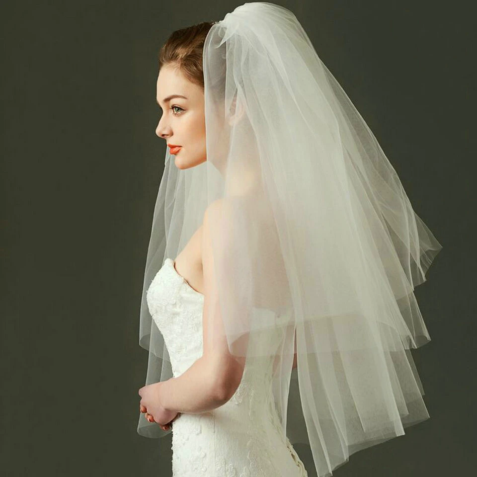 

Фата свадебная Женская двухслойная, модная простая Тюлевая, короткая с гребнем 75 см, для невесты, Белый/цвет слоновой кости