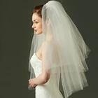 Фата свадебная Женская двухслойная, модная простая Тюлевая, короткая с гребнем 75 см, для невесты, Белыйцвет слоновой кости