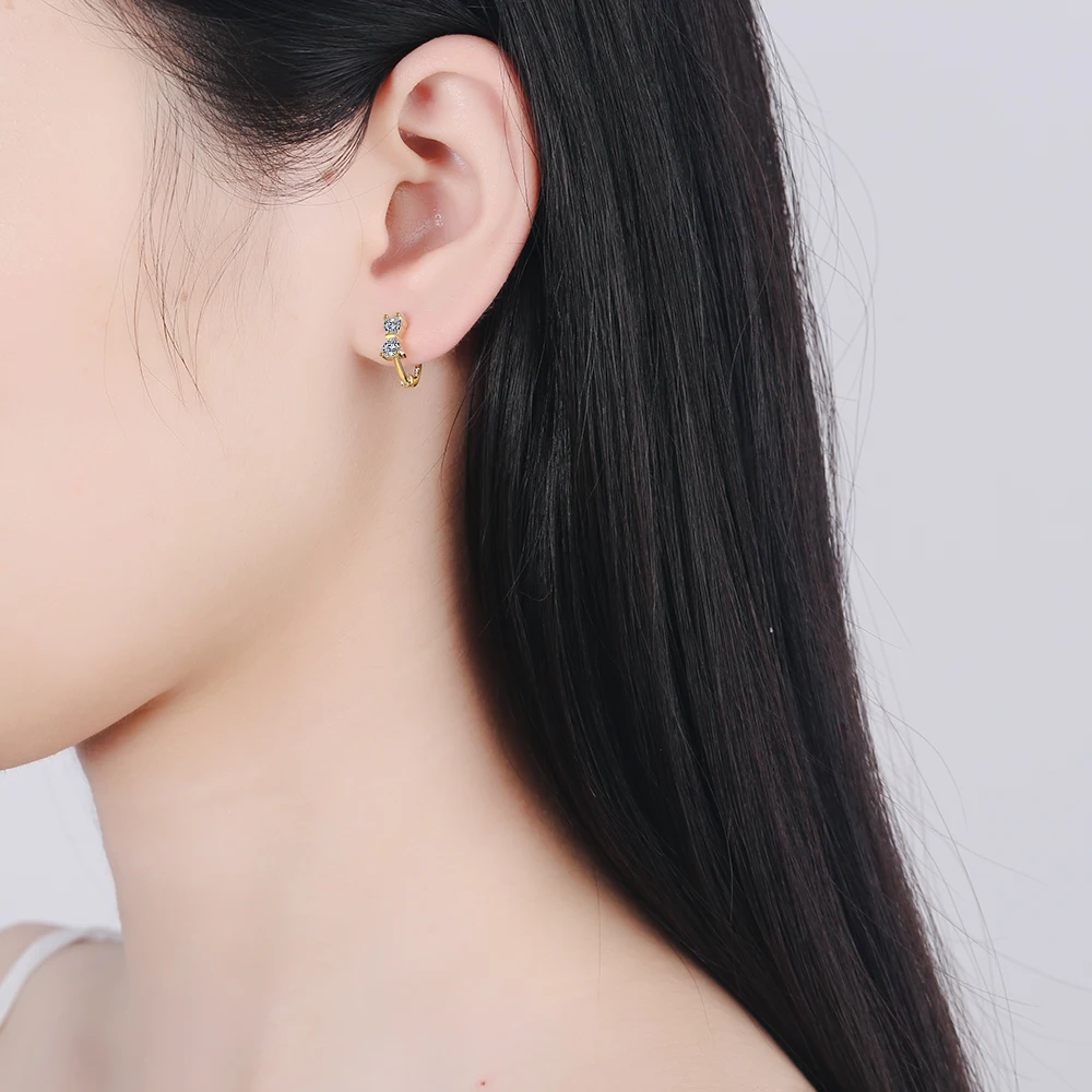 

925 Sterling Silver New Woman Fashion Jewelry High Quality Simple Crystal Zircon Gold Silver Bow Earrings
