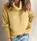 Свитер женский трикотажный с длинным рукавом, мягкий однотонный Свободный пуловер с воротником-стойкой, повседневный Топ оверсайз, на осень-зиму