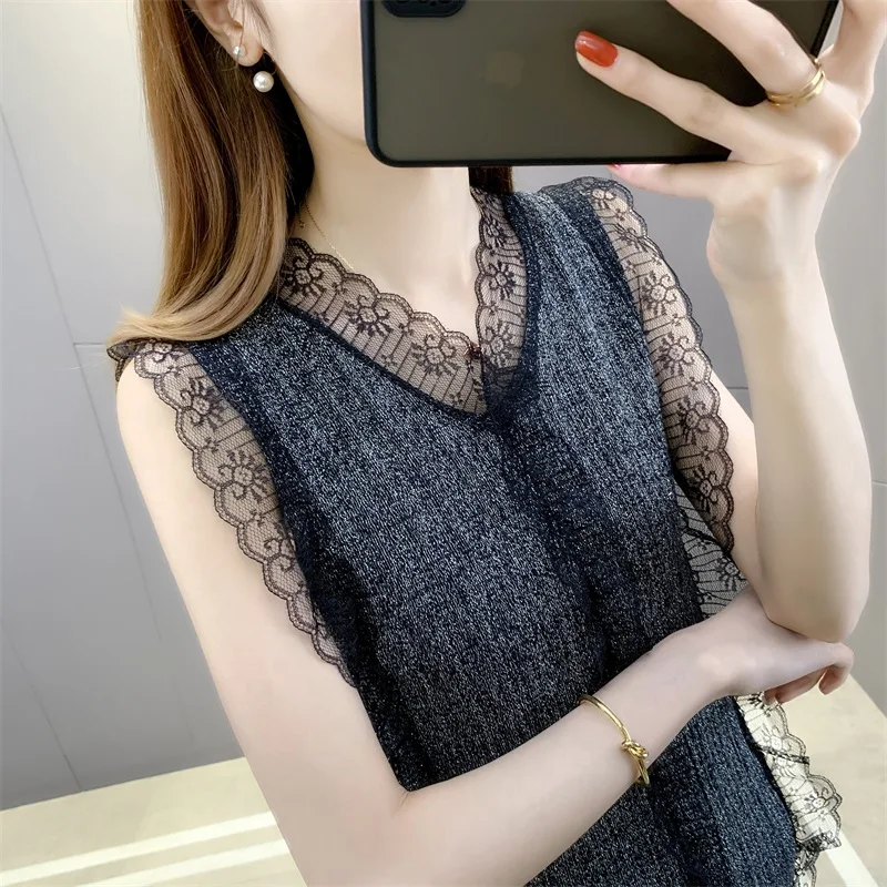 

Spring/summer 9303 women cultivate morality clip bright silk knitting v-neck lace vest 21