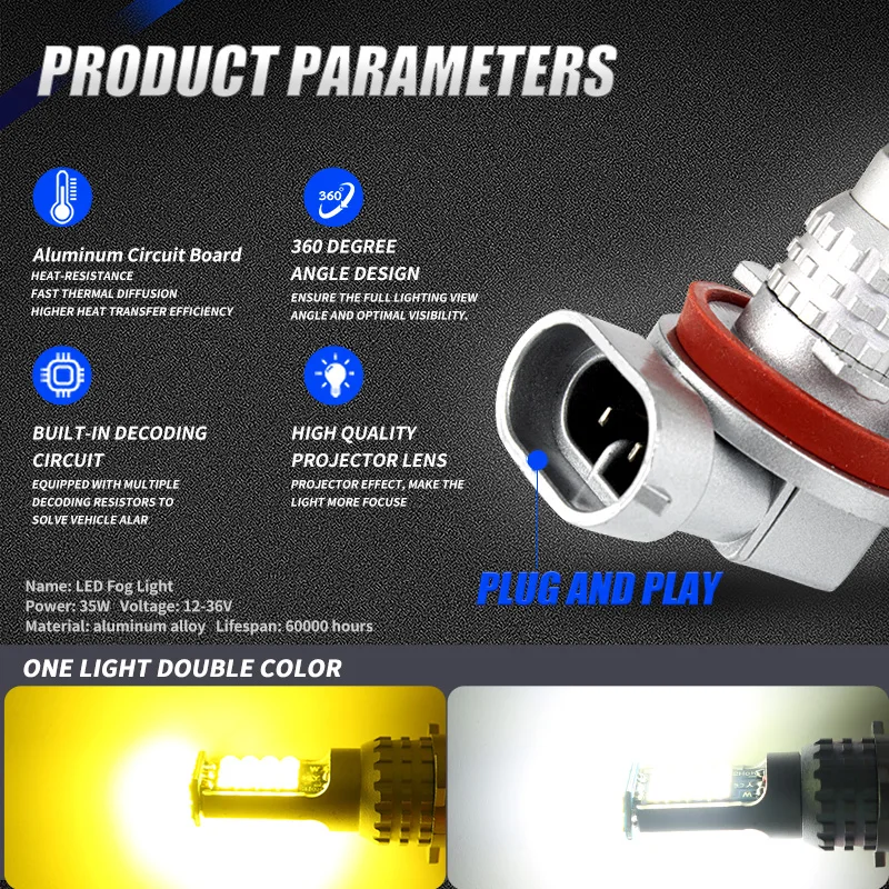 2pcs Dual Colors Led Fog Light H11 H8 Lamps Bulbs For Honda Accord Civic Crv Odyssey Pilot Ridgeline Fit Jazz Cr-z Hr-v City - купить по