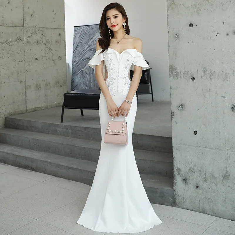 Женское вечернее платье-Русалка с открытыми плечами очаровательное официальное