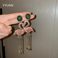 fyuan pink birds crystal earrings for women bijoux long tassel rhinestone dangle earrings statement jewelry