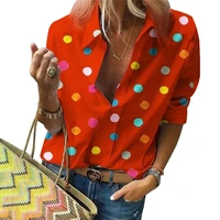 turn collar polka dots long sleeve shirt women summer streetwear casual loose single breasted office work wear blouses
