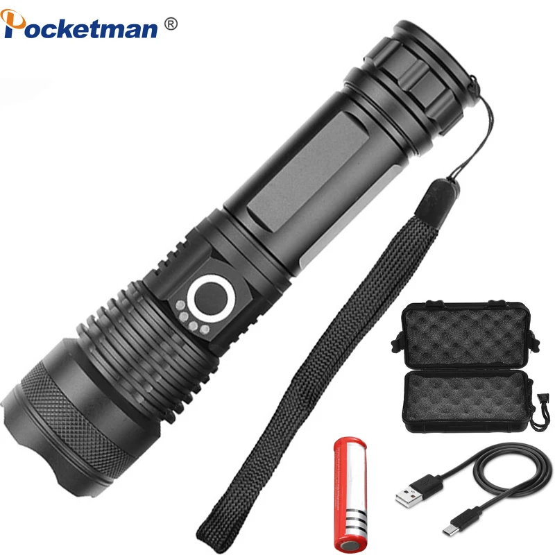 

Most Powerful LED Flashlight USB Rechargeable Torch XHP50 Waterproof 5 Modes Zoomable 26650 18650 Battery Camping Hunting