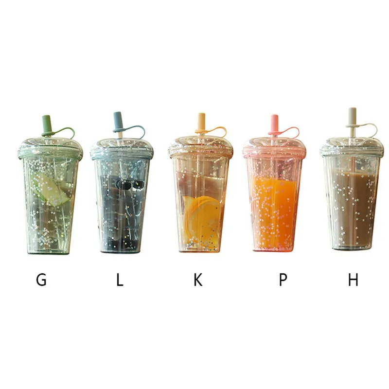 

Donut Straw Water Cup Leakproof Plastic Water Cup Double Handy Cup With Dustproof Silicone Straw Plug Cute Coffee Juice Cup