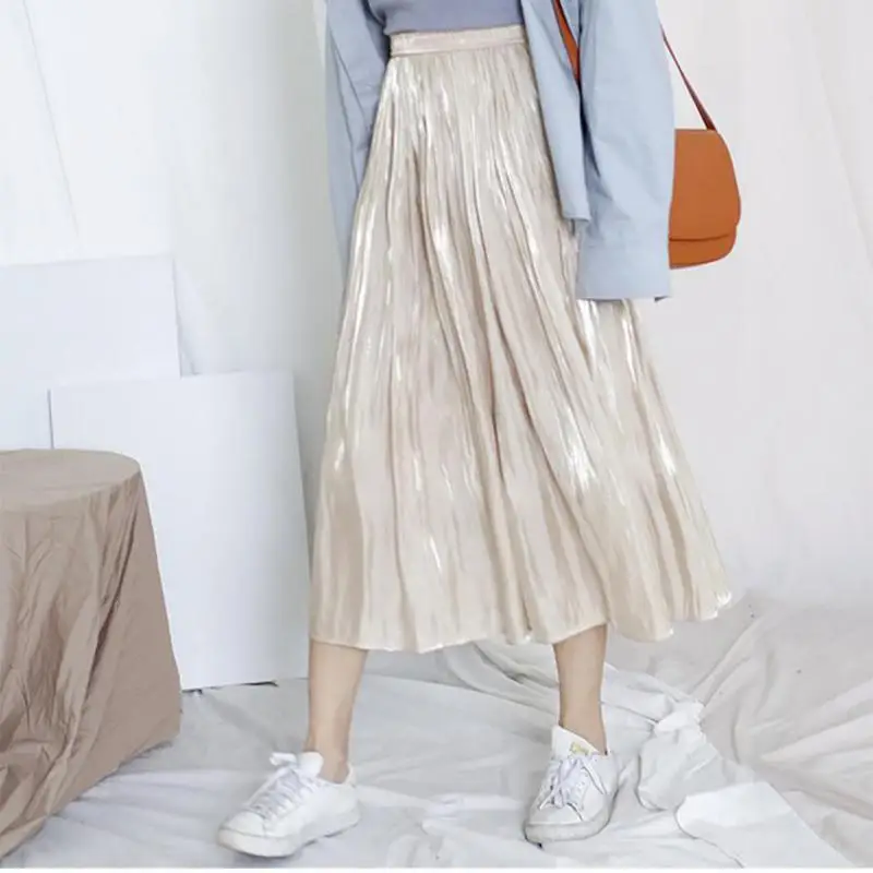 Юбка женская плиссированная однотонная модная гладкая Однотонная юбка с