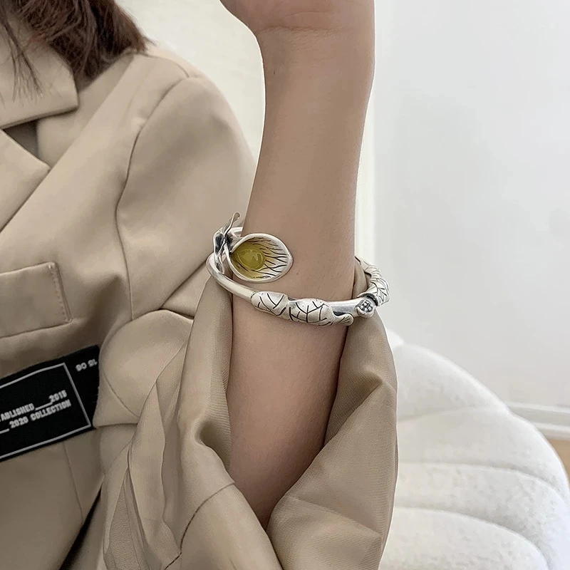 

925 Sterling Silver Vintage Distressed Bracelet Female Ethnic Style Niche Design Light Luxurious Temperament Adjust