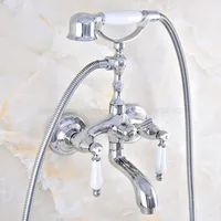 Polished Chrome Shower Faucet Set W/ Tub Spout Hand Shower Wall Mounted Hot and Cold Mixer Tap Bathroom Faucets ztf853