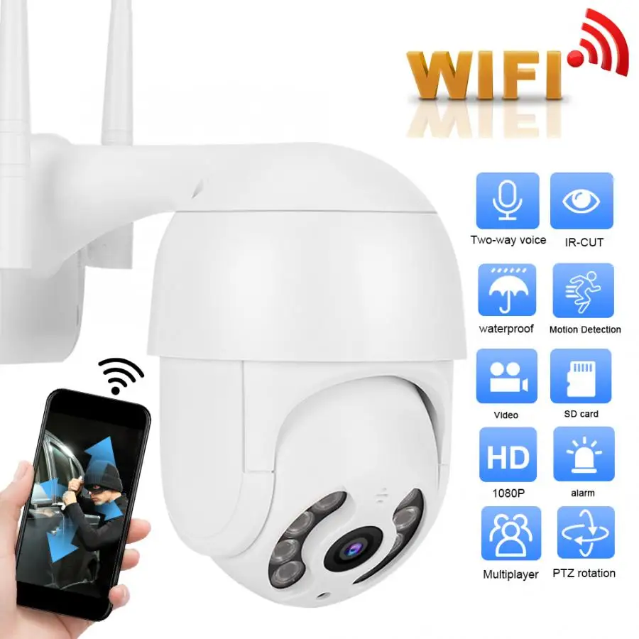 2in водонепроницаемая купольная мини камера PTZ 1080P WiFi 8 огней охранное наблюдение