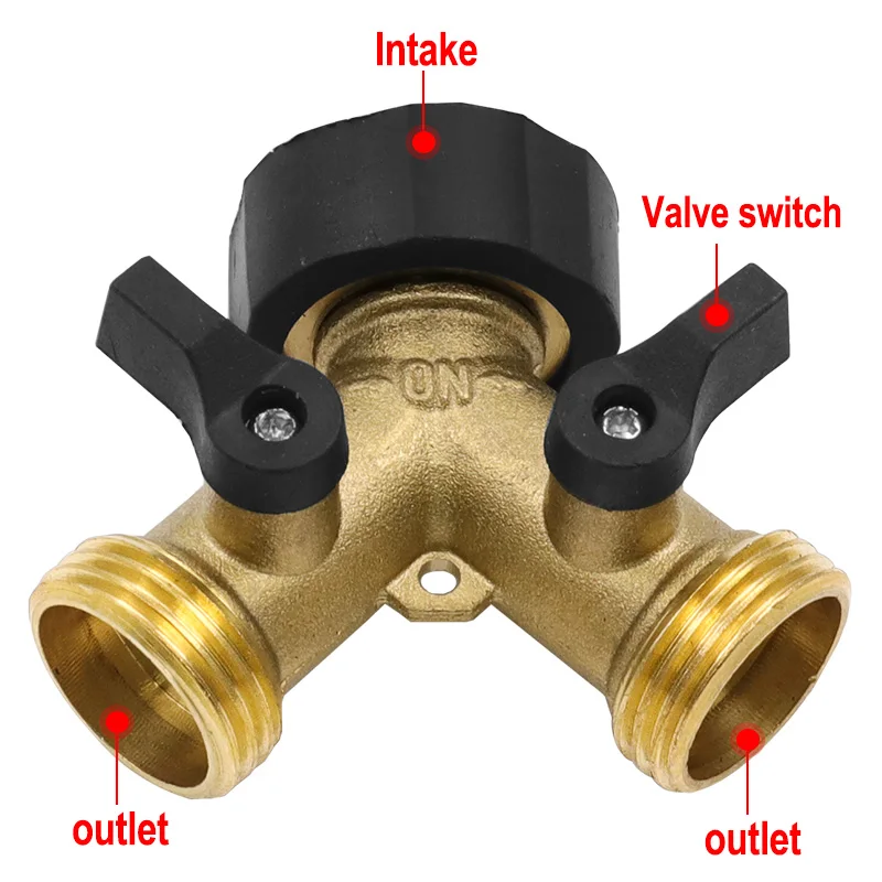 Шланг разделитель труб 3/4 дюйма Латунь Садовый двойной проход шаровой кран