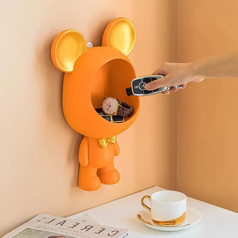 

Cute bear Wall mounted shelving Bedroom key wall hanging storage articles Metope decoration Wall mounted Tissue storage box