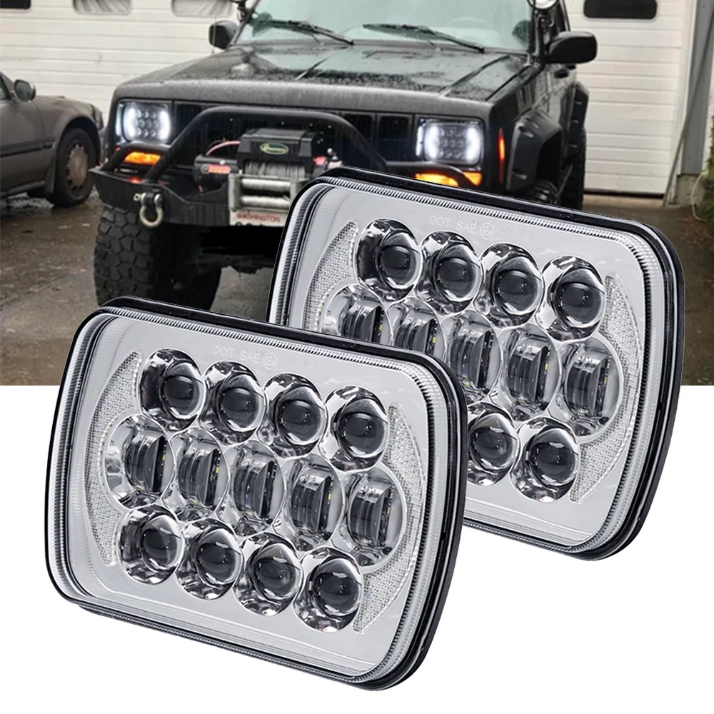 

80W 5x7 7x6 Inch High Low Beam Led Headlights for Jeep Wrangler YJ Cherokee XJ H6054 H5054 H6054LL with Angel Eyes White DRL