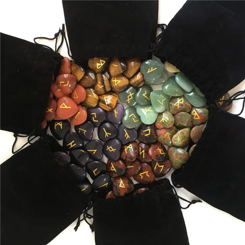 Различные натуральный кристалл кварца руны камень 25 шт. набор выгравированы