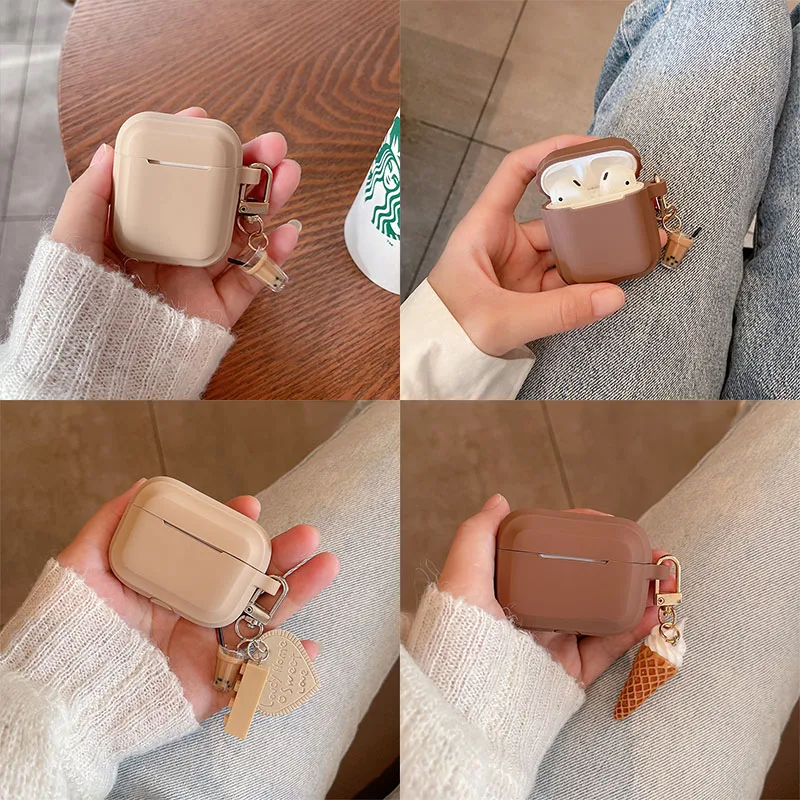 

Чехол для Apple Airpods pro, однотонный силиконовый чехол для AirPods 1 2 Pro 3, чехол для гарнитуры, милый брелок для ключей с молочным чаем