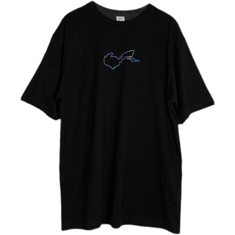 

Ins super-fire reflective short-sleeved T-shirt male student loose trend couple dress summer new teen round collar top