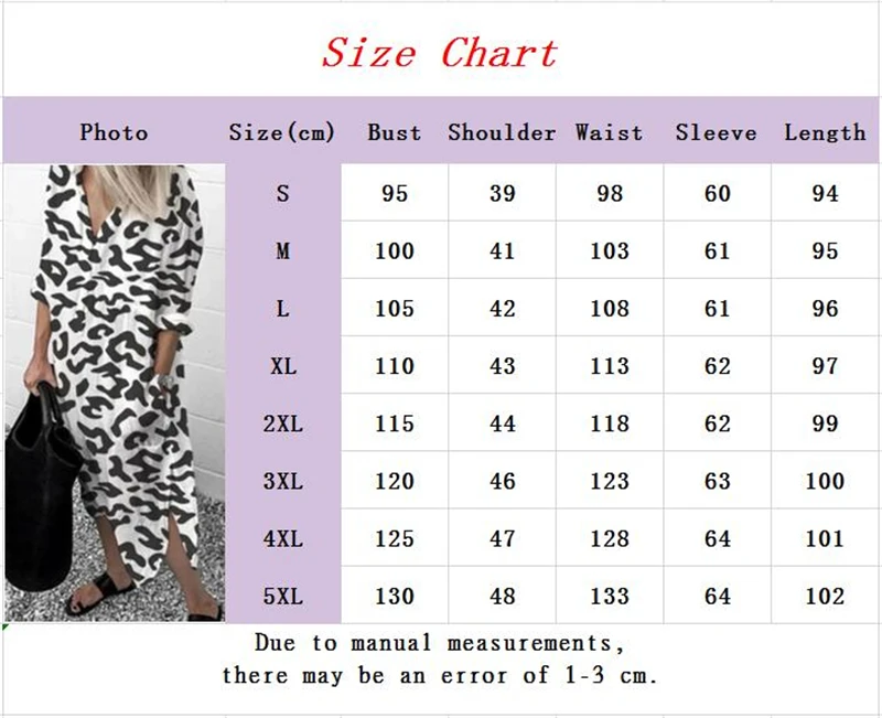 

Women Plus Size Shirt Dress Leopard Print Autumn Long Sleeve V-neck Chiffon Beach Long Dresses Split Casual Loose Pocket Vestido