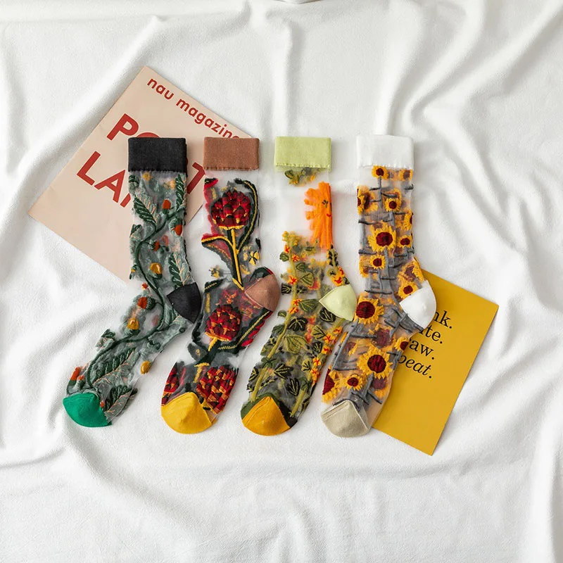 

Ankle Cute Socks Funny Sunflowers Crystal Silk Girl's Fashion Socks Tide Socks Women Socks Transparent Creative Harajuku